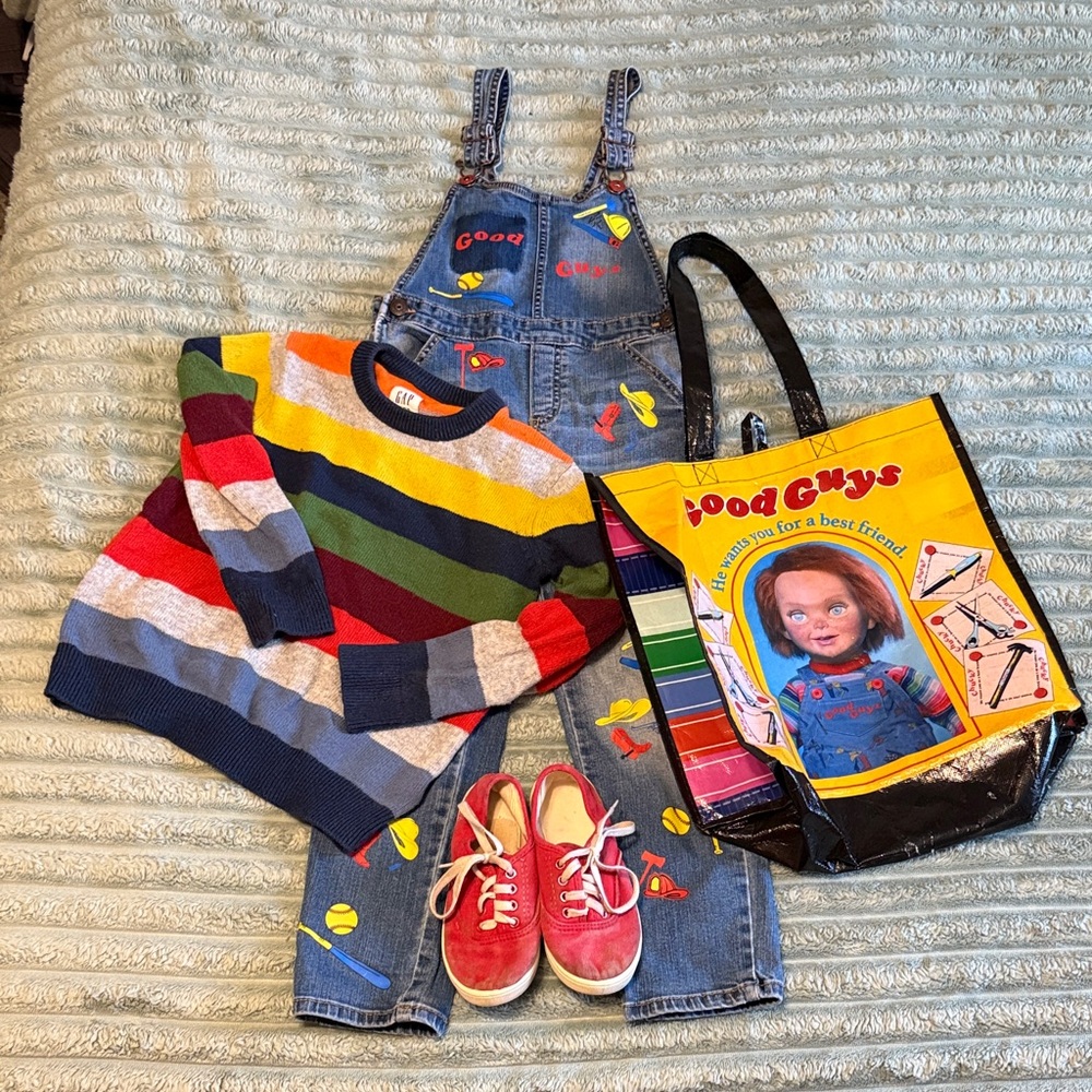 Chucky Childs Play Costume Kids 6X Overalls Sweater Shoes Bag Set Gap Oshkosh